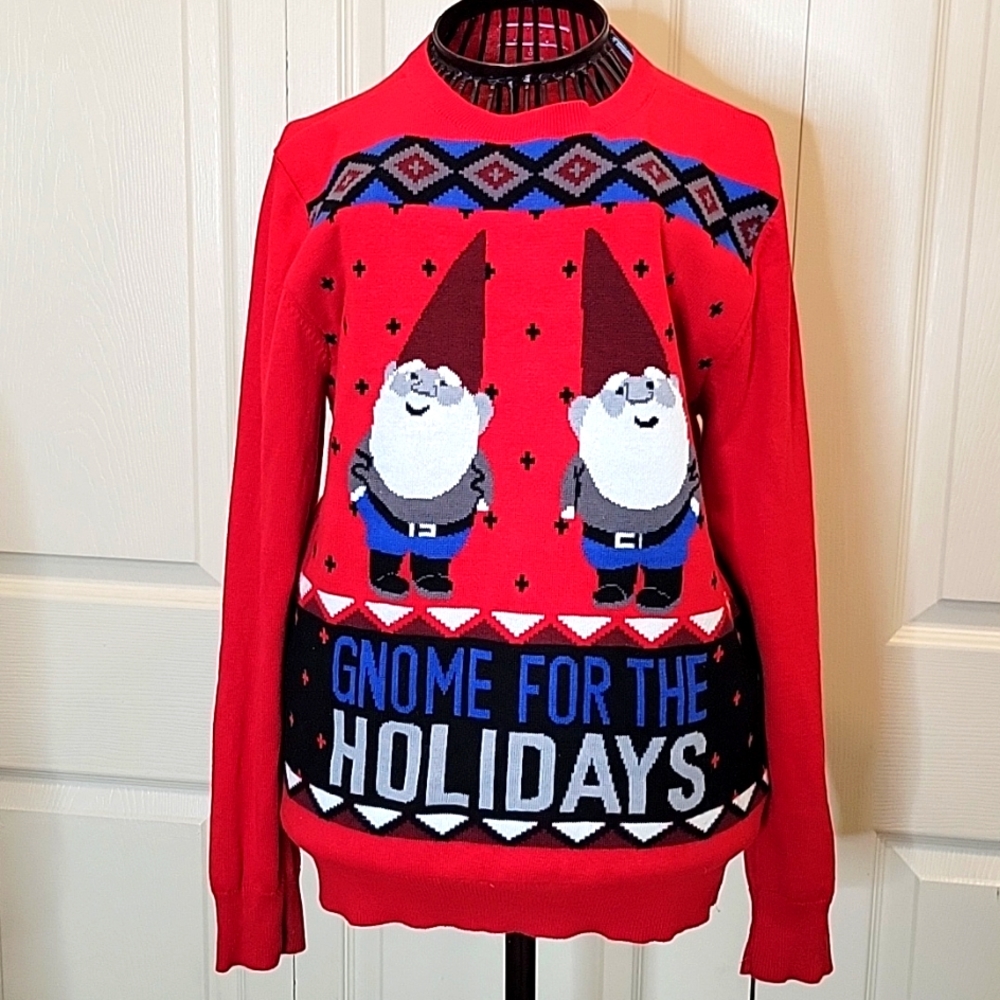 UGLY CHRISTMAS Crewneck Sweater Red with Santa Gnomes